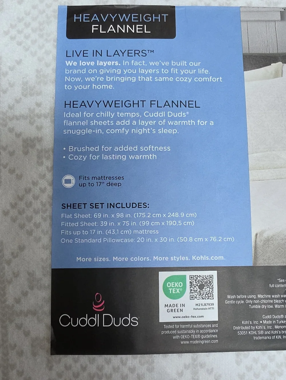 Cuddl Duds Twin Heavyweight Flannel Sheet Set in Light Gray Fair Isle